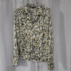 Kasper Leaf Print Button Down Shirt - Green, White, and Tan